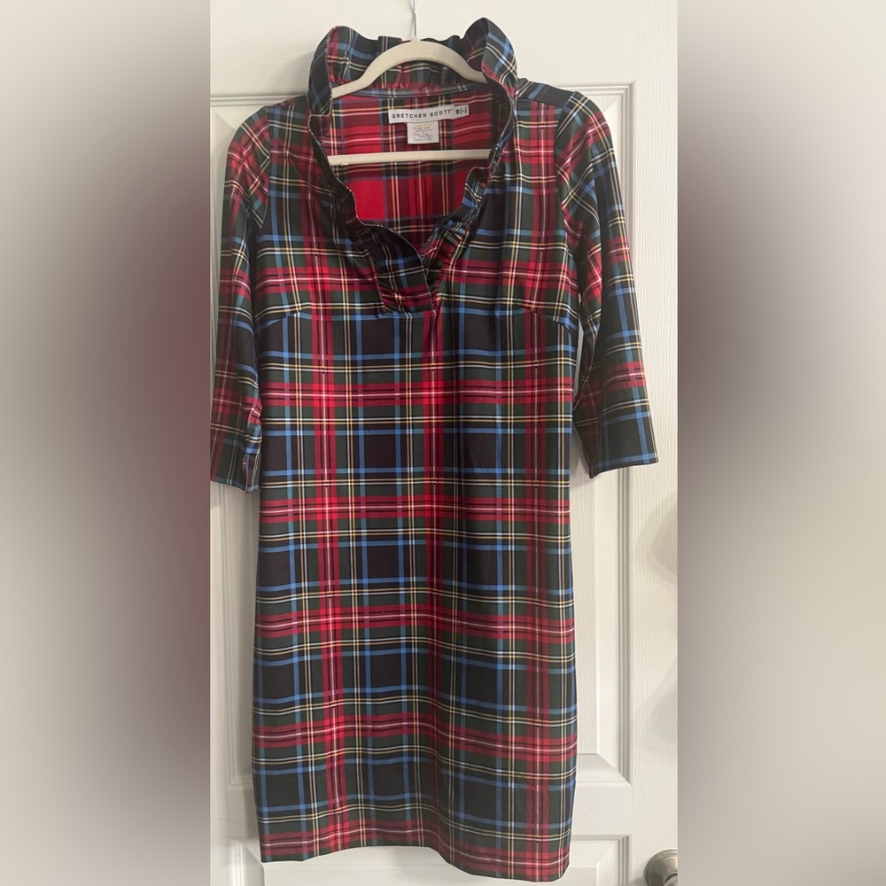 Gretchen Scott Designs Multicolor Plaid Dress with Ruffle Collar